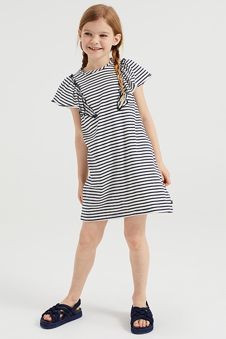 MEISJES GESTREEPTE JURK MET VOLANTS NAVY BLUE 3