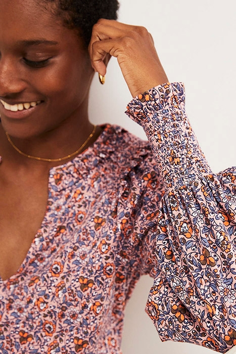 NOTCH NECK SMOCKED FRILL TOP PNK 4