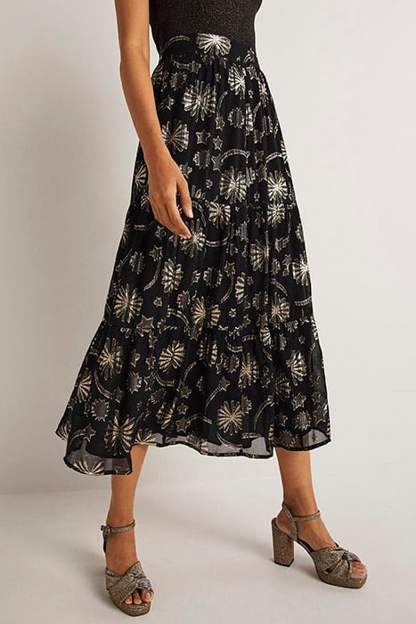 TIERED MIDI SKIRT BLK 1