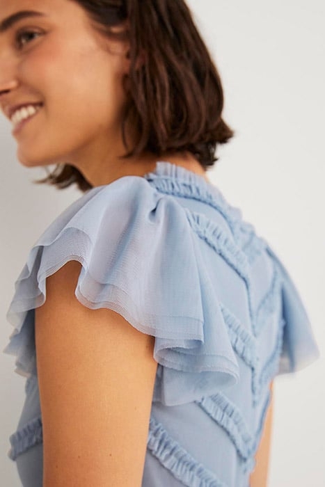 TULLE V-NECK MAXI PARTY DRESS BLU 5