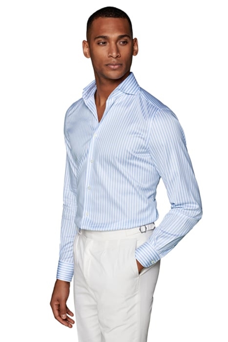 Light Blue Striped Twill Slim Fit Shirt 5