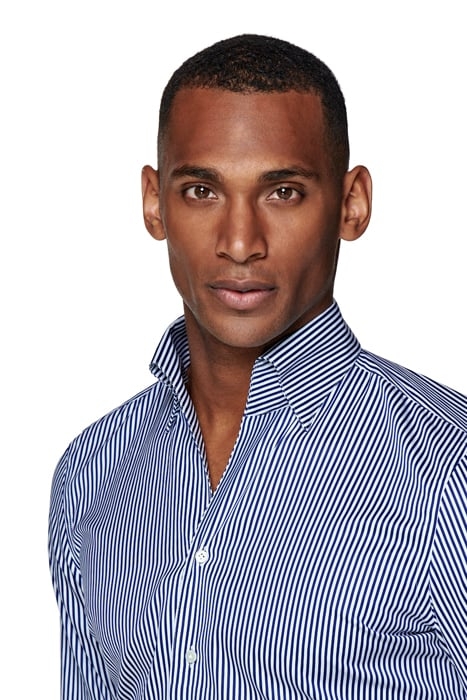 Navy Striped Twill Extra Slim Fit Shirt 4