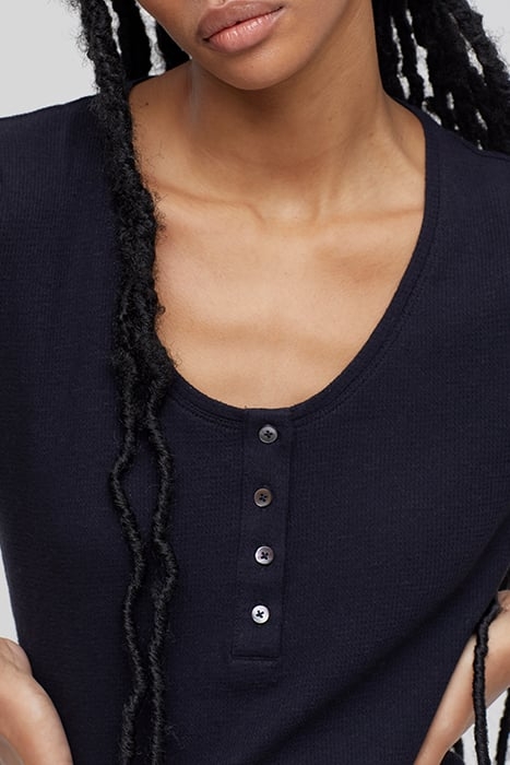 WOMEN WAFFLE HENLEY SHIRT BLACK 3