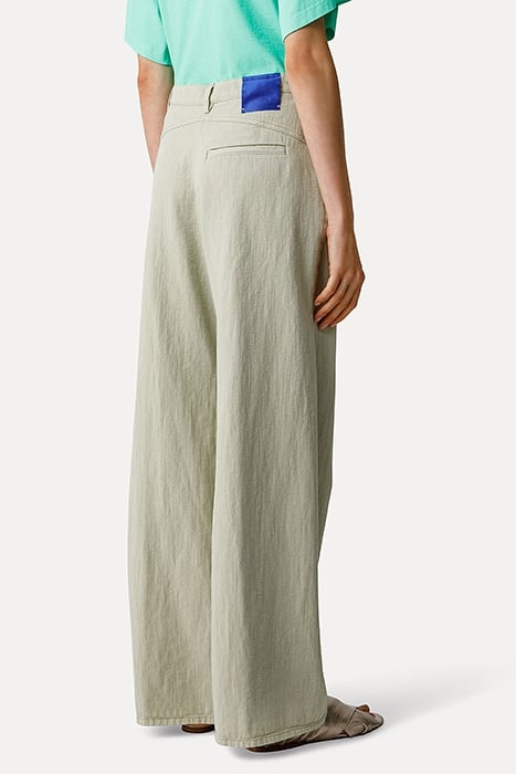 COTTON AND HEMP OVERDYED DENIM WIDE LEG PANTS AGAVE 3