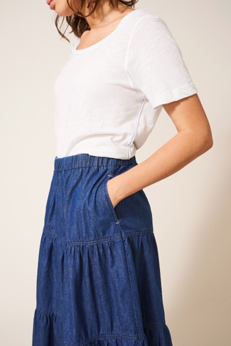 MIA TIERED DENIM MIDI SKIRT MID DENIM 2