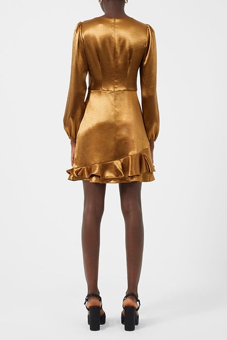 DENNEY SATIN LS VNCK DRESS GOLD BROWN 3