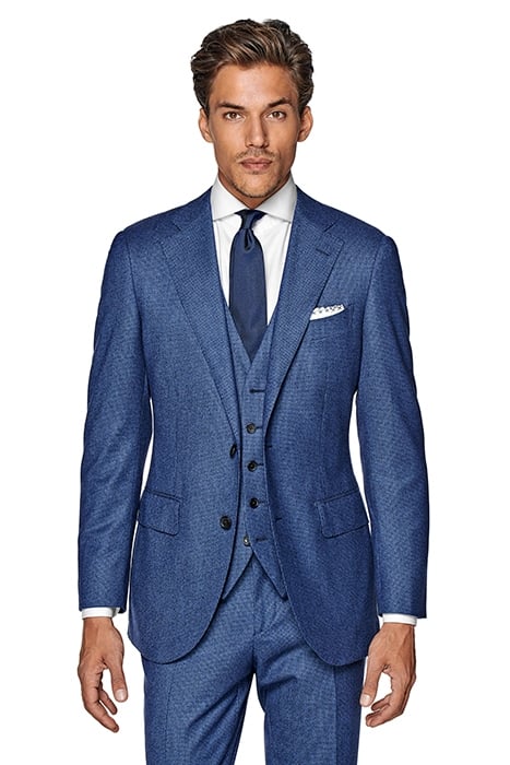 MID BLUE HOUNDSTOOTH THREE-PIECE LAZIO SUIT 2