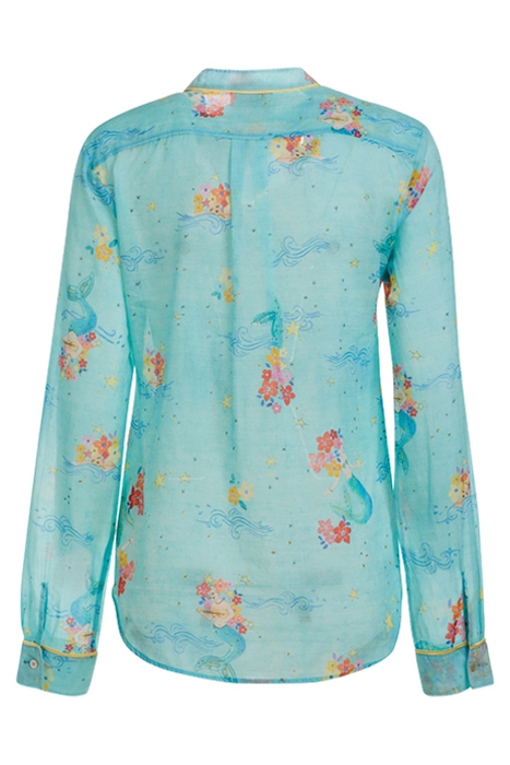"THE MERMAIDS SONG" PRINT VOILE GRANDFATHER SHIRT ACQUA 2