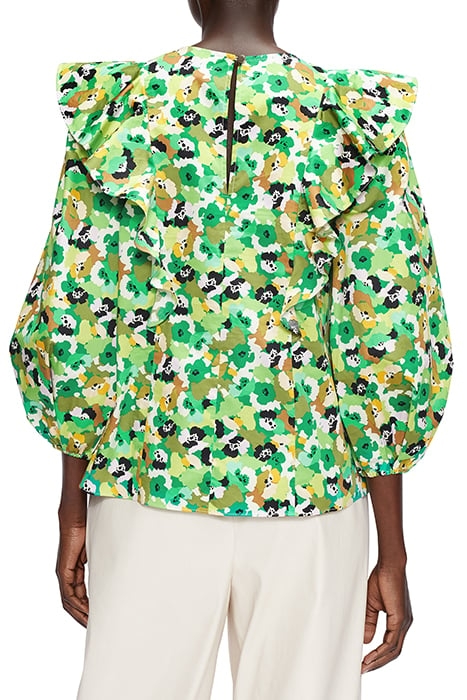 GIGIE PRINTED FRILL SHOULDER BALLOON SLEEVE TOP BRT-GREEN 2
