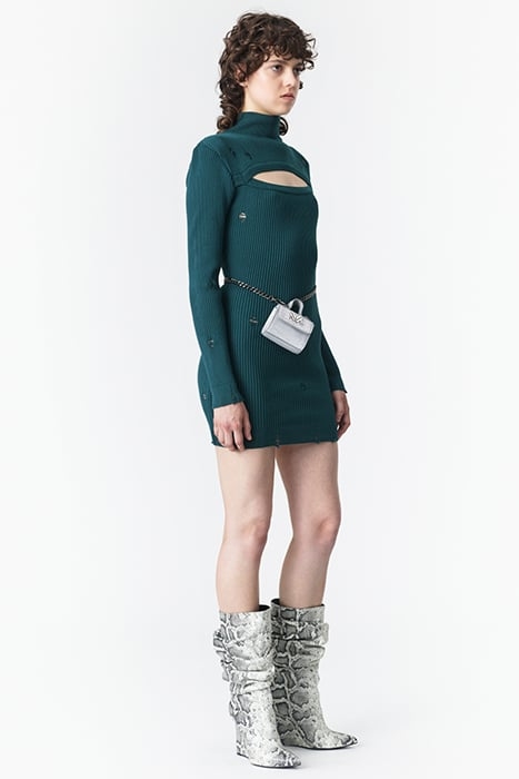CUT-OUT MINI KNIT DRESS DARK GREEN 3