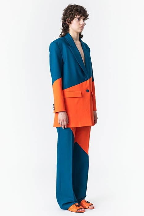 TWO-TONE STRAIGHT-LEG SUIT PANTS DEEP TEAL FLORIDA ORANGE 3