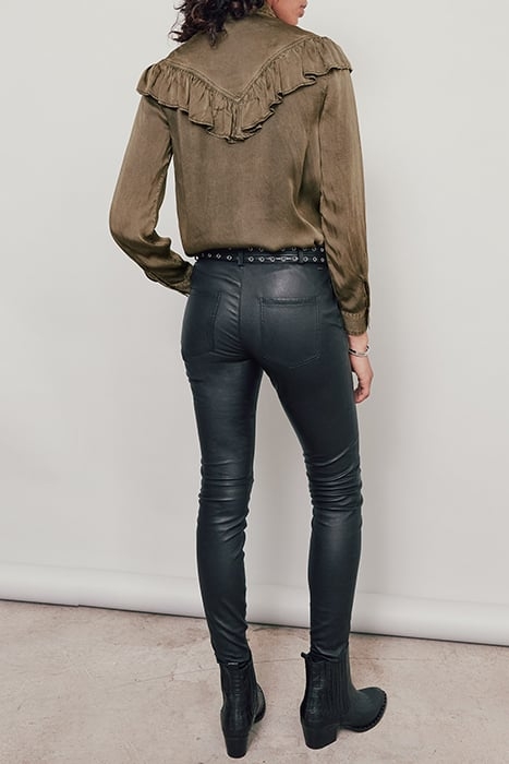 KHAKI RUFFLED CUPRO SHIRT 2