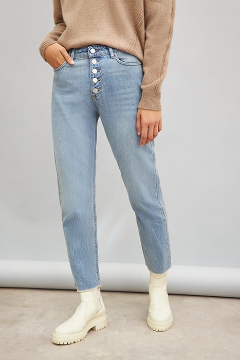 LIGHT BLUE COTTON HIGH-WAIST STRAIGHT JEANS 1
