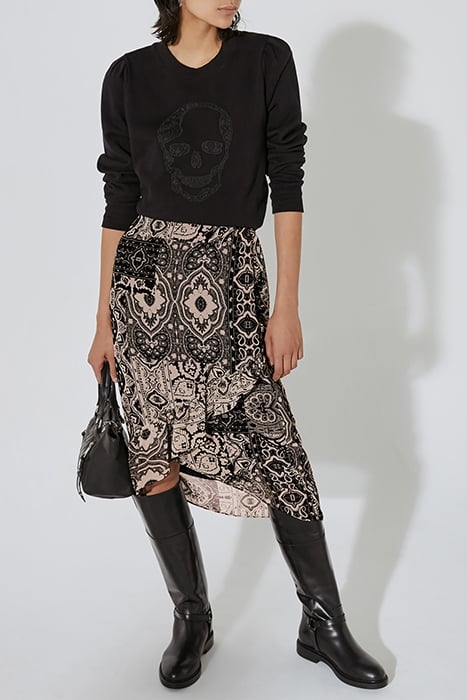 SCARF-PRINT ASYMMETRIC SKIRT WITH VOILE RUFFLE 3