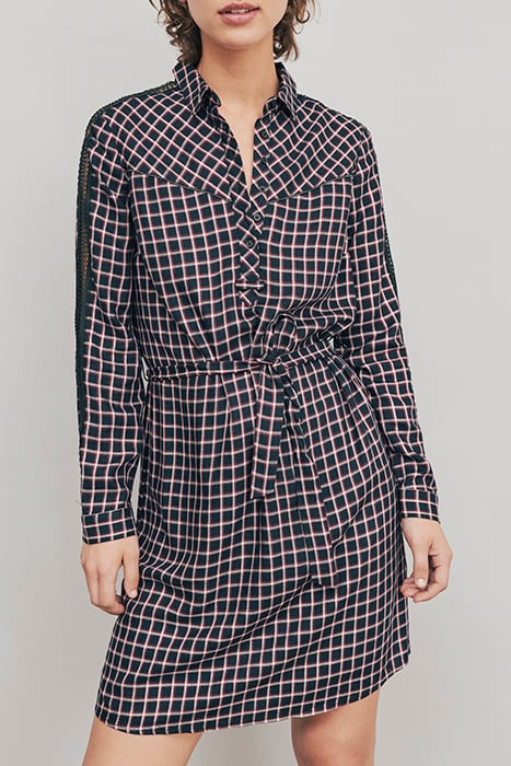 TARTAN BELTED SHIRT DRESS WITH METALLIC THREAD 1