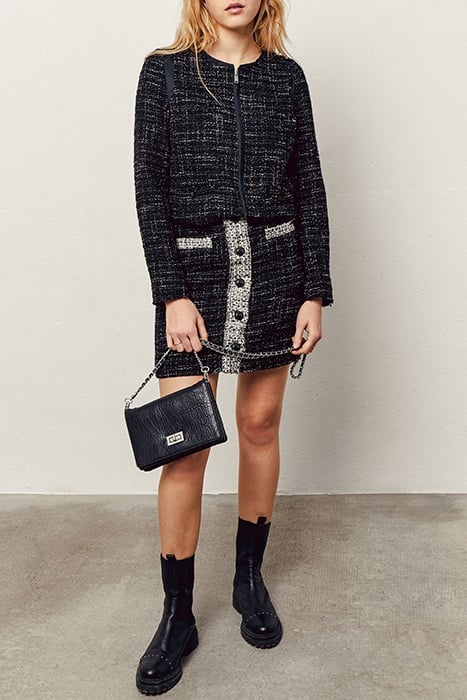 BLACK & WHITE TWEED SHORT SKIRT, BUTTONS ON FRONT 3