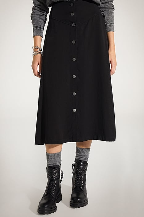 BLACK TENCEL AND LINEN BUTTONED-FRONT MIDI SKIRT 1