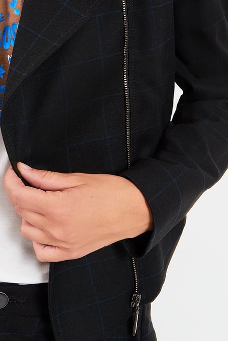 BLACK BIKER-STYLE JACKET WITH BLUE CHECK 4