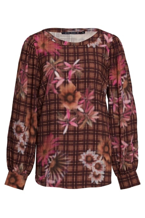 ROUND NECK BALLOON SLV SHIRT BROWN 1