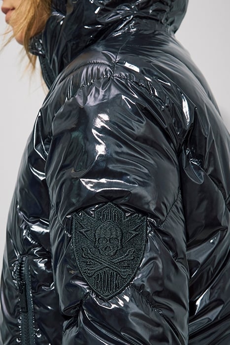 BLACK VINYL HOODED SHORT PADDED JACKET 6