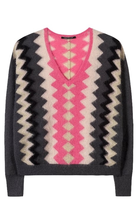 V-PULLOVER MIT 70´S-PRINT MULTI 6