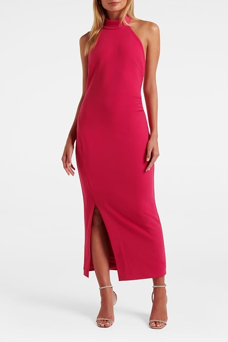 EVA HIGH NECK SPLIT BODYCON BRIGHT ROSE 1