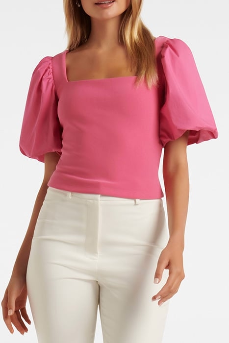 LAINEY CREPE BALLOON SLEEVE TOP RASPBERRY JELLY 1