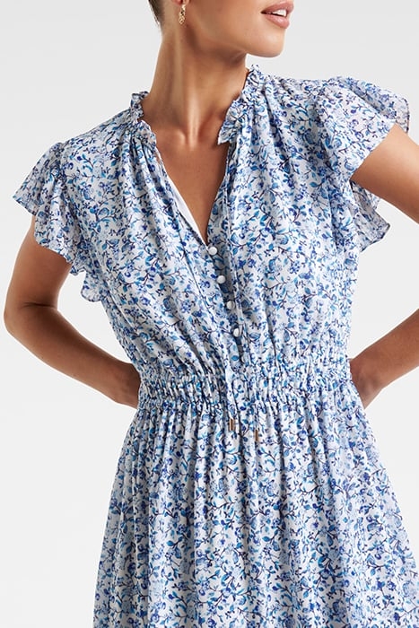 FLEUR FLUTTER SLEEVE MIDI DRESS BLUE WESTBURY DITSY 4