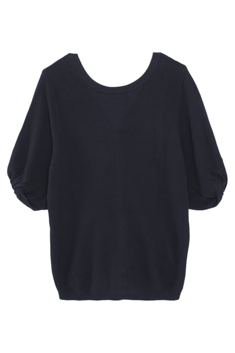 NAVY KNIT FRONT/BACK SWEATER, BUTTONED BACK 3
