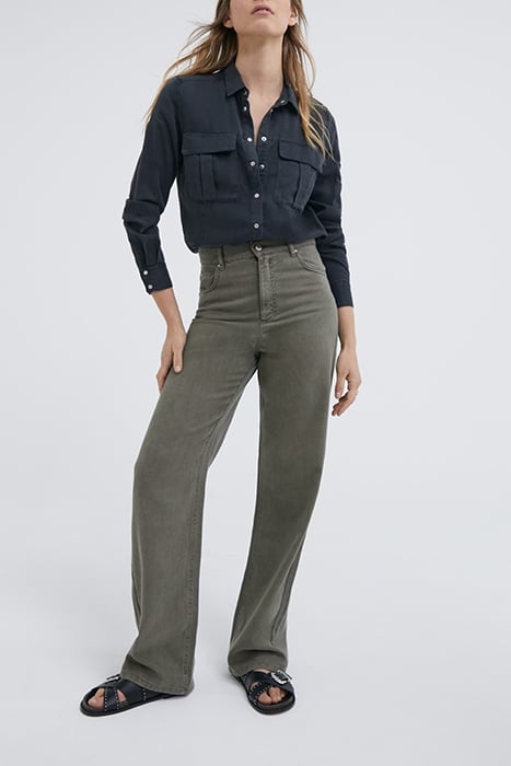 KHAKI HIGH-WAIST WIDE-LEG JEANS 2