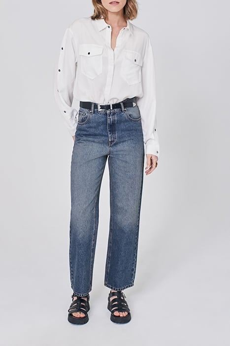 BLUE HIGH-WAIST CROPPED MOM JEANS 1