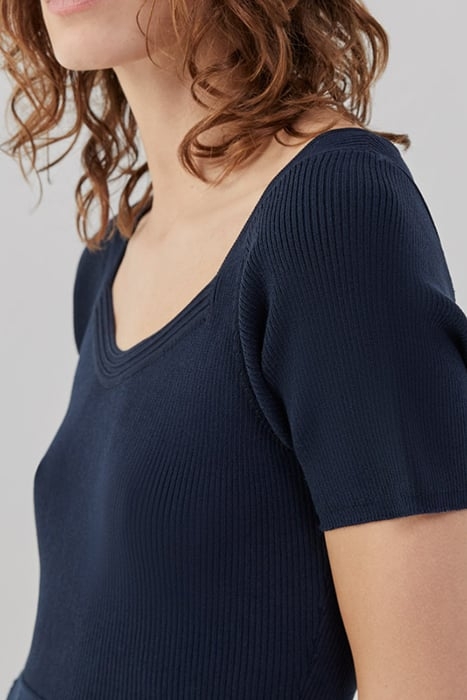 NAVY DECORATIVE KNIT SKATER-STYLE DRESS 4