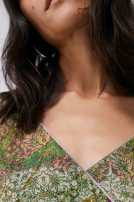 ECRU PAISLEY PRINT ASYMMETRIC LONG DRESS 5