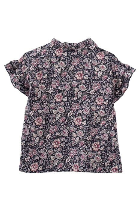 GIRLS’ NAVY FLOWER PRINT LENZING™ ECOVERO™ VISCOSE RUFFLED T 2
