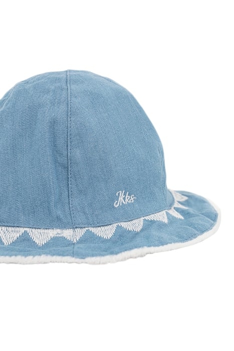 BABY GIRLS' BLUE AND WHITE EMBROIDERED REVERSIBLE HAT 4