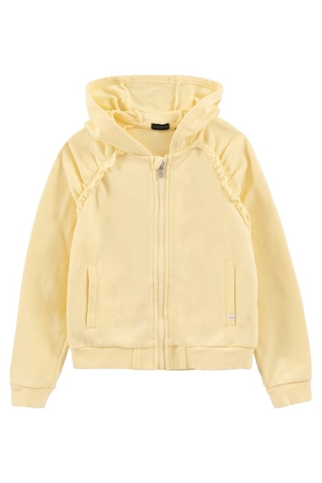 GIRLS’ YELLOW HOODED CARDIGAN WITH PRINT ON BACK 1