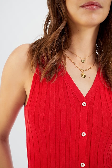 CHERRY RIBBED KNIT SLEEVELESS CARDIGAN 5