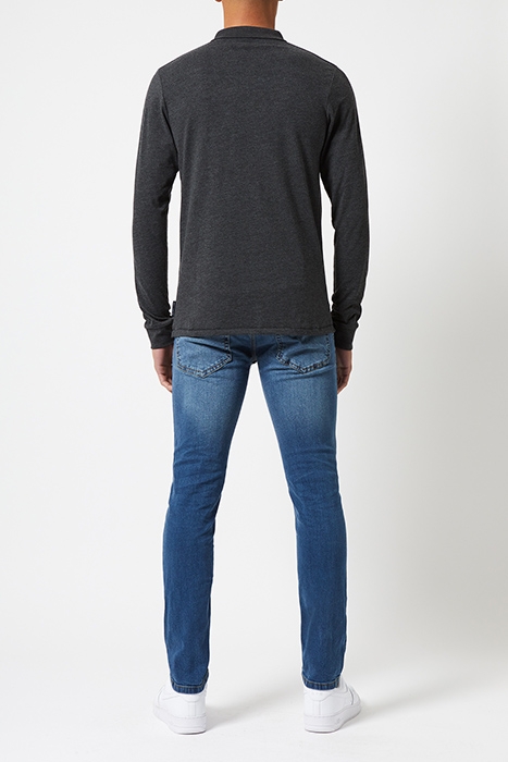 JERSEY LONG SLEEVE POLO SHIRT CHARCOAL MEL/BLACK 2