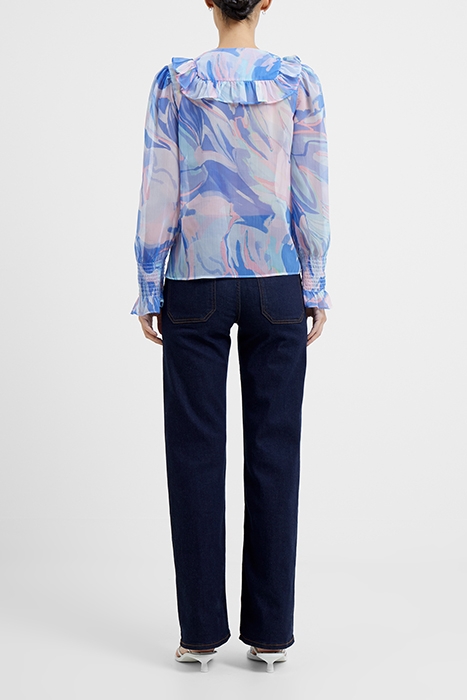 DALLA RECYCLED HALLIE SHEER FRILL TOP BAJA BLUE 2