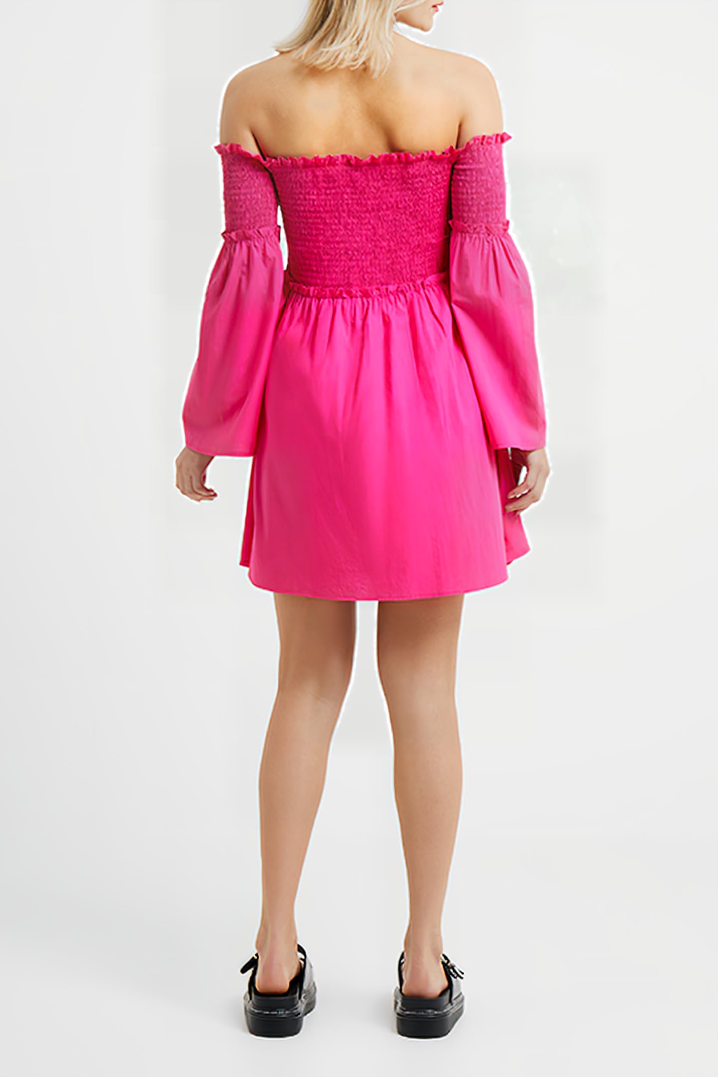 RHODES CONSCIOUS POPLIN BARDOT MINI DRESS WILD ROSA 3