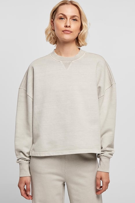LADIES HEAVY TERRY GARMENT DYE CREWNECK WARMGREY 1