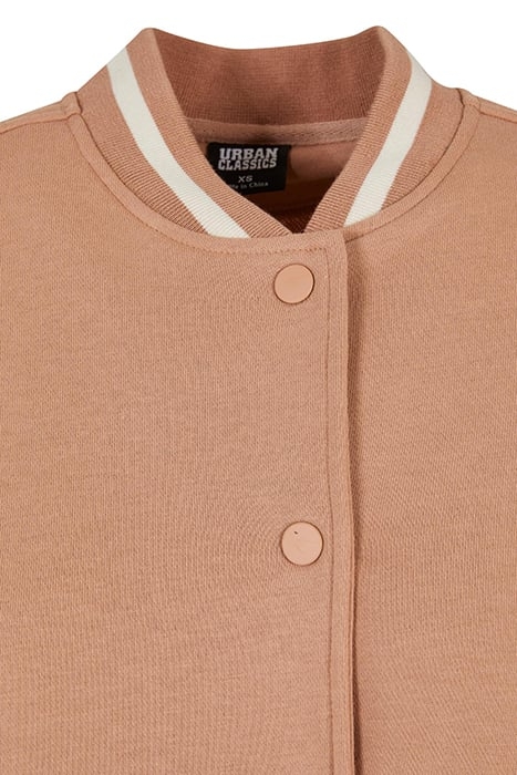 LADIES OVERSIZED 2 TONE COLLEGE TERRY JACKET AMBER/WHITESAND 8