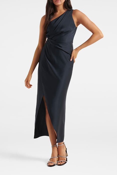 MELISSA ONE SHOULDER SATIN DRESS NAVY 1