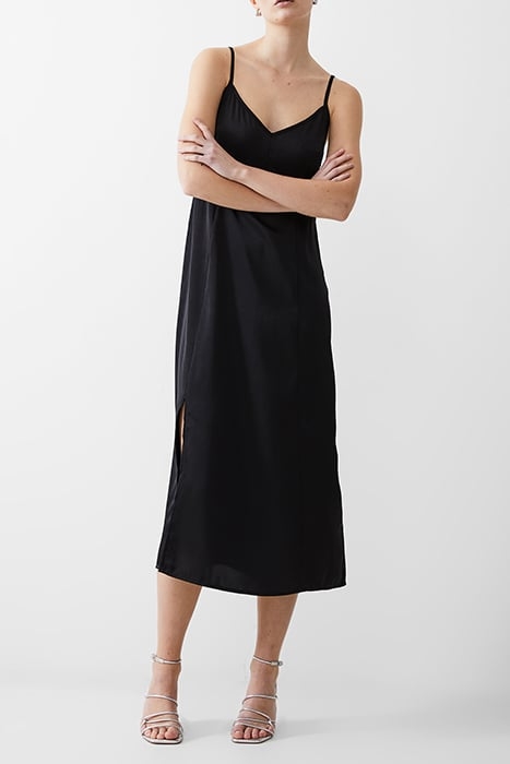 SATIN SLIP DRESS LONG BLACK 1