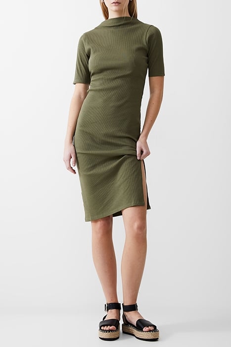 RIB TURTLE DRESS MIDI KHAKI 2