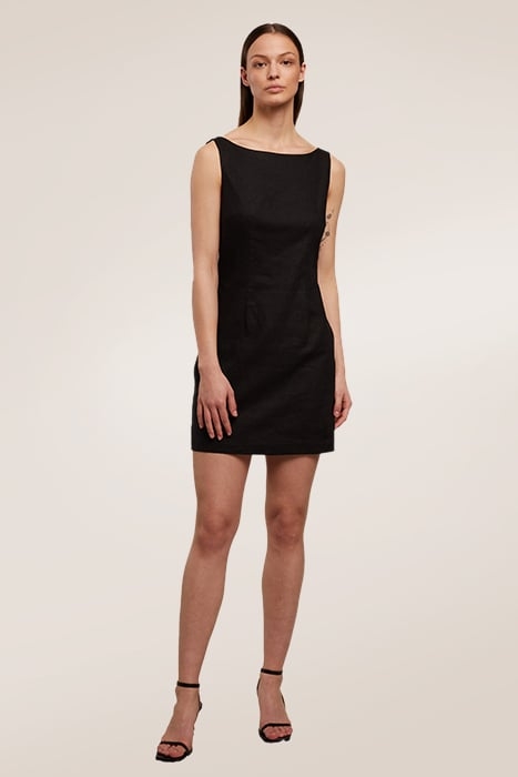 VISCOSE LINEN SUMMER SHEATH DRESS BLACK 5