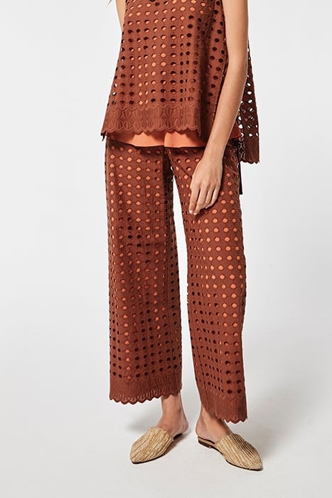 EMBROIDERY VOILE SINKA TROUSERS BROWN/ORANGE 1