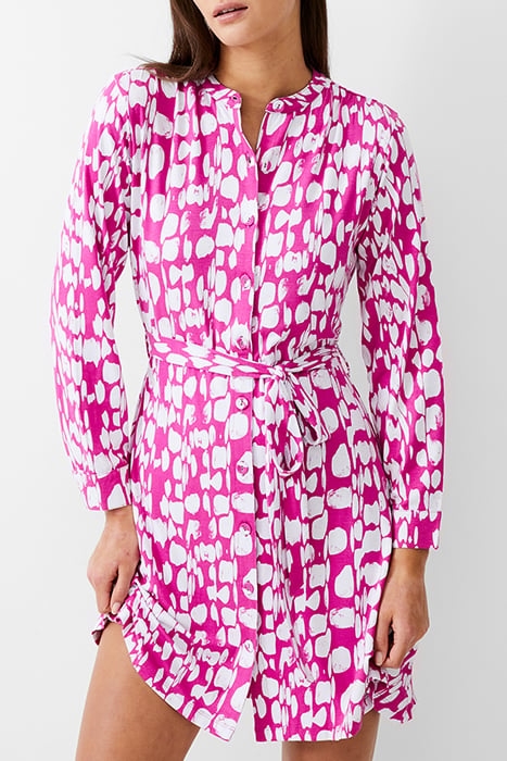 RILEY HENLEY DRESS KNEE WILD ROSA/IVORY 1