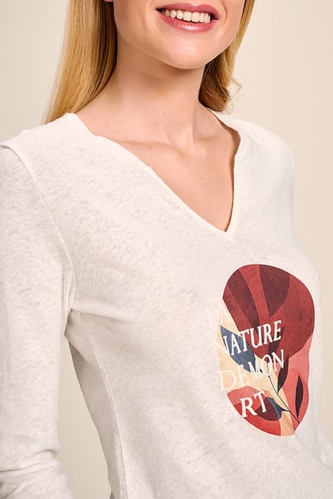 MORPHEE - ECRU T-SHIRT WITH ARTY VISUAL AND MESSAGE 5