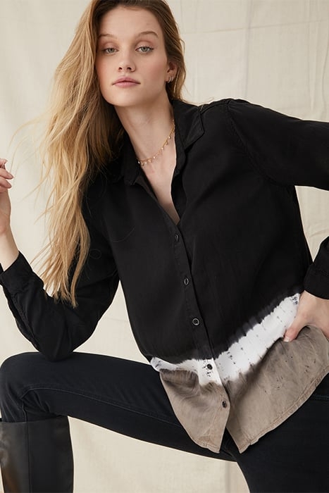 BUTTON DOWN SHIRT BLACK CONCRETE STRIPE DYE 3